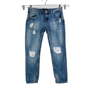 Zara Basic Heritage‎ Denim low rise boyfriend distressed jeans Y2K sz 4